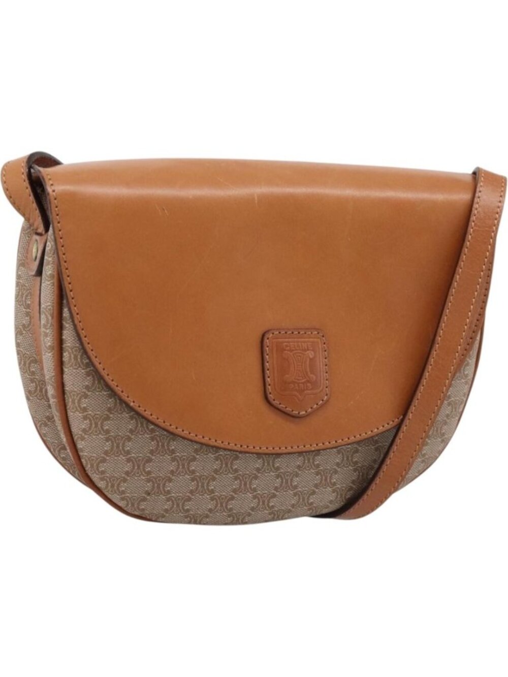 CELINE Macadam Canvas Shoulder Bag PVC Beige Gold